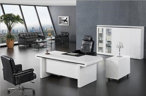 Large Gloss White Executive Office Desk with Drawer Pedestal and Side Return - 2000mm, 2200mm, 2400mm - DES-0992